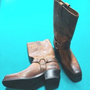 Frye Brown Cowboy Western Boots with Distressed Leather
